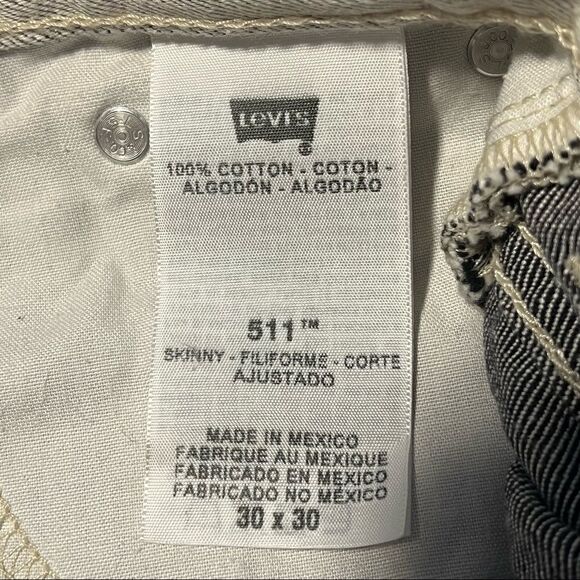 Mens Levi's 511 Skinny 30x30 Straight Leg Light Grey White Denim Jeans - Picture 5 of 9
